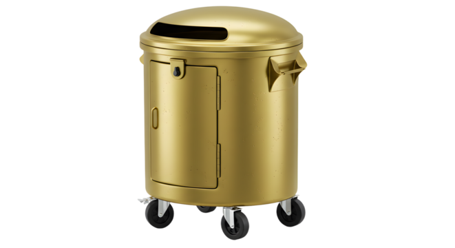 Gold vintage metal donation box with wheels and a lock, secure collection container perfect for fundraising and charity events - Powered by Adobe