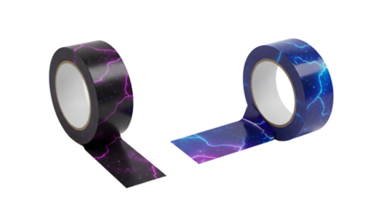 Rolls of decorative tape with lightning bolt patterns in purple and blue colors, perfect for crafting and gift wrapping