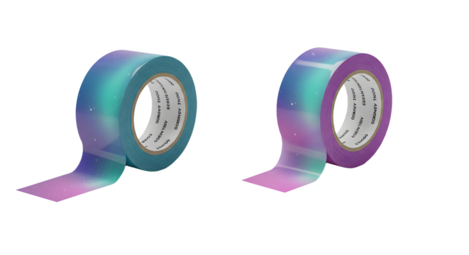 Two colorful rolls of decorative tape with gradient blue and purple shades on a white background, perfect for crafting and DIY projects