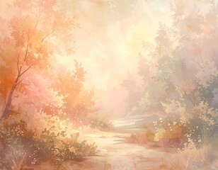 Soft, pastel autumn forest scene