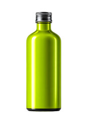 Glossy lime green metal bottle with silver screw cap, simple and modern design, giving fresh, clean, and premium feel for drinks or oils.