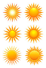Fototapeta premium Set of Bright Yellow Sun Icons for Weather and Summer Themes