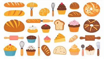 Flat Minimal Vector Bakery Icon Set
