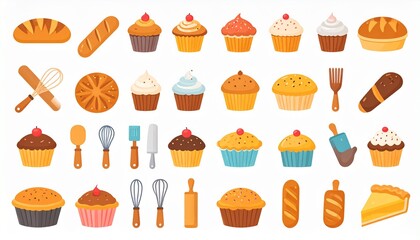 Flat Minimal Vector Bakery Icon Set
