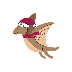 Cute Flying Dinosaur in Santa Hat and Scarf for Christmas