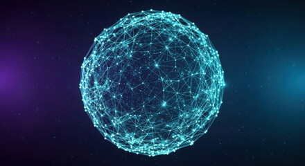 Abstract Digital Sphere Representing Global Network Connections and Artificial Intelligence, Emphasizing Interconnectivity and Technological Advancement