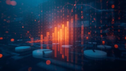 Fototapeta premium Abstract digital data stream with glowing orange and blue lights