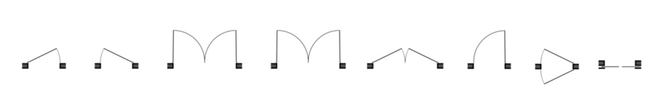 Doors for floor plan top view. Architectural icons for interior project. Construction graphic design element. Vector