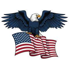 American bald eagle perched atop a waving american flag icon