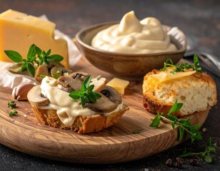Delicious Mushroom Toast with Creamy Sauce and Cheese.