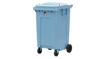 Blue outdoor wheeled trash bin container isolated on white background, waste management and recycling concept