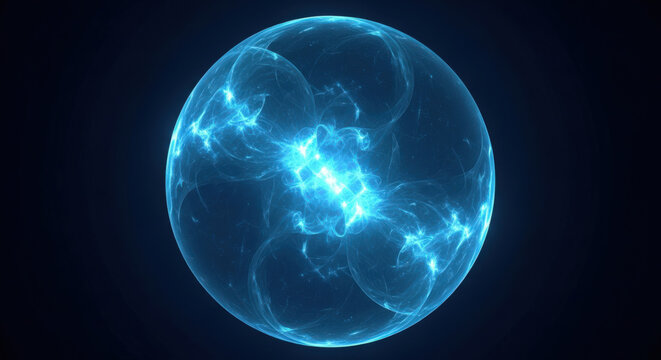 Abstract Energy Sphere Representing Power and Innovation with Glowing Plasma and Dynamic Light Effects for Scientific and Technological Concepts