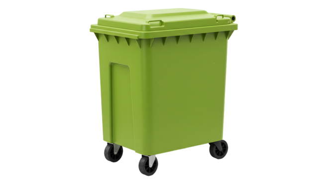 Green wheeled recycling bin for waste collection isolated on white background, sustainable waste management concept - Powered by Adobe