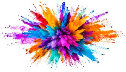 A vibrant array of colorful paint splashes in various hues, including red, blue, yellow, and green, artistically scattered across a clean white background.