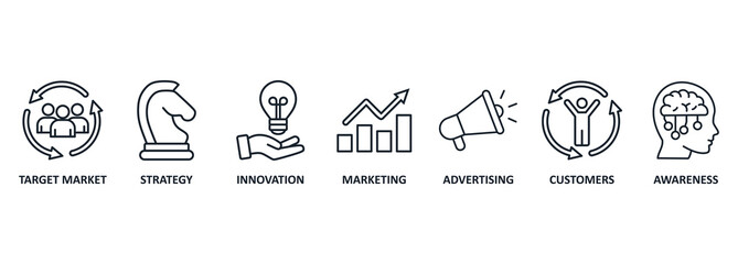 Banner brand. Keywords and pictogram