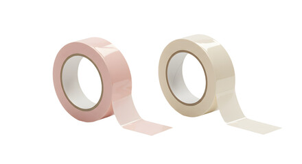 Two rolls of beige and light pink masking tape isolated on white background, ideal for crafting and office use