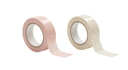Two rolls of beige and light pink masking tape isolated on white background, ideal for crafting and office use