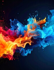 Vibrant swirls of colorful smoke dance gracefully against a deep black background, creating a mesmerizing contrast that captivates the viewer's eye.