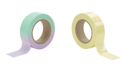Mint green and pale yellow adhesive tape rolls isolated on white background, perfect for crafting and stationery projects