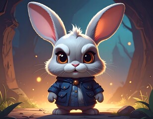 Cute Little Rabbit in Denim Jacket.