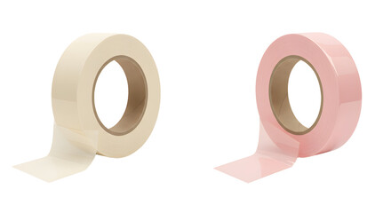 Two rolls of tape in beige and pink colors isolated on white background, perfect for crafts and office use