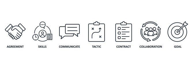 Banner negotiation deal agreement collaboration concept vector illustration with keywords and icons