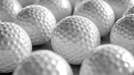 Close-up of many white golf balls.