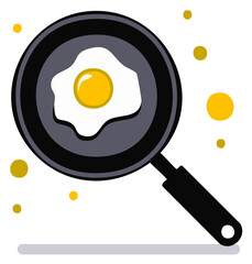 Frying pan with sunny side up egg, light hearted breakfast food vector design, delicious protein meal, kitchen utensil