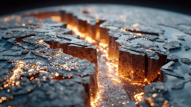 Cracked Earth: The image captures the raw power and fragility of earth, highlighting the consequences of earth crack through visual imagery. The cracks reveal a stunning orange-glowing core