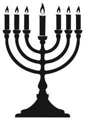 Fototapeta premium Silhouette of a traditional menorah with lit candles against a white background