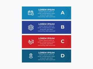 Vector infographic template with three 4 steps or options. Illustration presentation with line elements icons. Business concept design can be used for web, brochure, diagram