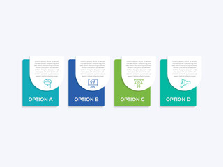 Vector infographic template with three 4 steps or options. Illustration presentation with line elements icons. Business concept design can be used for web, brochure, diagram