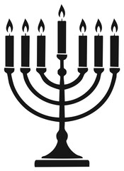Jewish Temple Menorah with seven lit candles vector icon silhouette