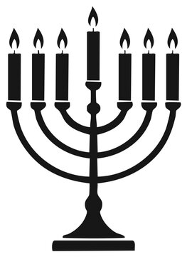 black menorah with lit candles clip art preview