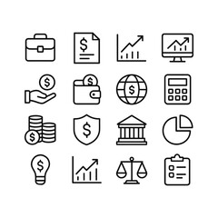 Financial investment vector icons collection. Outline symbols. Line design