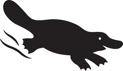 Obraz premium Platypus swimming silhouette icon, unique aquatic mammal vector for wildlife designs.