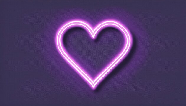neon heart outline glowing in vibrant pink light on dark violet background with soft illumination and subtle copy space ideal for romantic wallpaper or modern social media banner design