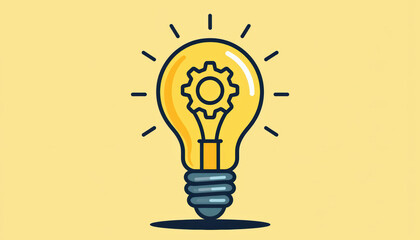 Bright yellow light bulb with gear inside symbolizing innovation and idea
