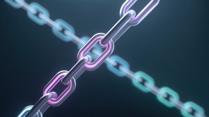 Metallic chains intersecting with a glowing effect on a dark background.