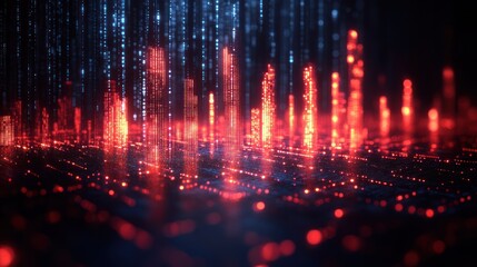 Digital city skyline, data stream background, futuristic cityscape, technology concept, website banner