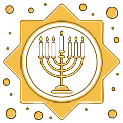 Menorah with candles surrounded by star shape, vector illustration