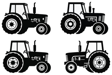 Vector art of tractor icons set this set includes icons such as farm tractor, agriculture tractor, and construction tractor