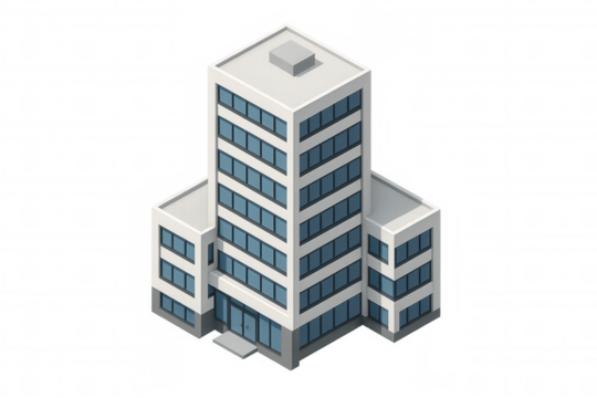 Isometric building icon representing modern office, business, apartment, or cityscape living with transparent background - Powered by Adobe