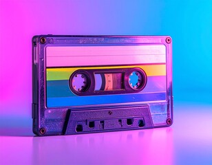 Obraz premium Retro 1980s Cassette Tape on Neon Background