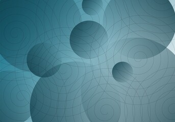 Abstract geometric background with concentric circles and curved lines in teal and blue tones. Modern minimalist design perfect for technology, science, and business concepts.