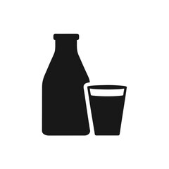 Modern minimalist vector illustration of a bottle and glass for beverages and liquids