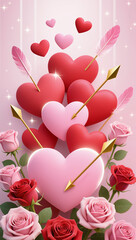 pink roses and heart