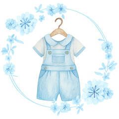 Baby blue clothes watercolor christian invitation