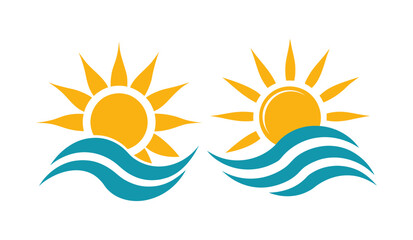 Vibrant sun and wave vector graphics for summer and travel designs