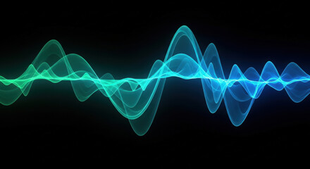 Abstract Sound Wave Visualization with Dynamic Green and Blue Gradient on Black Background for Audio Engineering and Digital Communication Projects